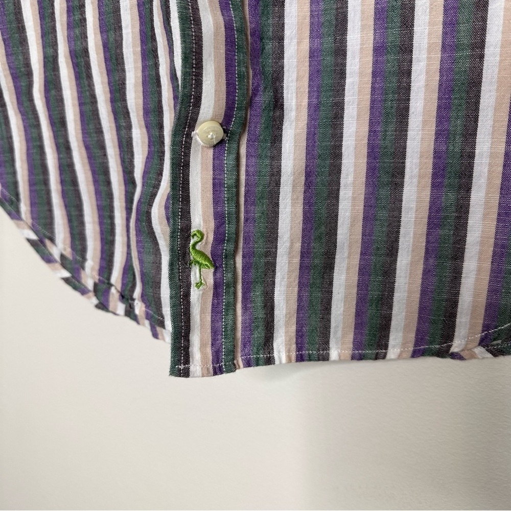 Mens Tailorbyrd Button Down Collared Shirt Cotton Medium Long Sleeve Striped Top - Picture 2 of 8